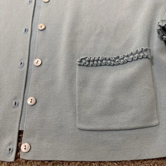 Neiman Marcus Exclusive Ruffle Sweater Cardigan Womens L Luxury Vintage‎ Grandma - Picture 2 of 8